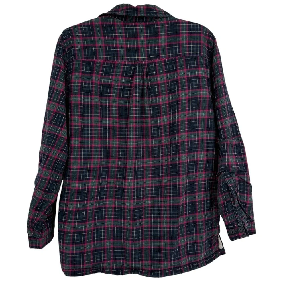 LL Bean Shirt Jacket Womens Size M Fleece Lined Flannel Plaid Button Up Blue Red - Picture 2 of 10